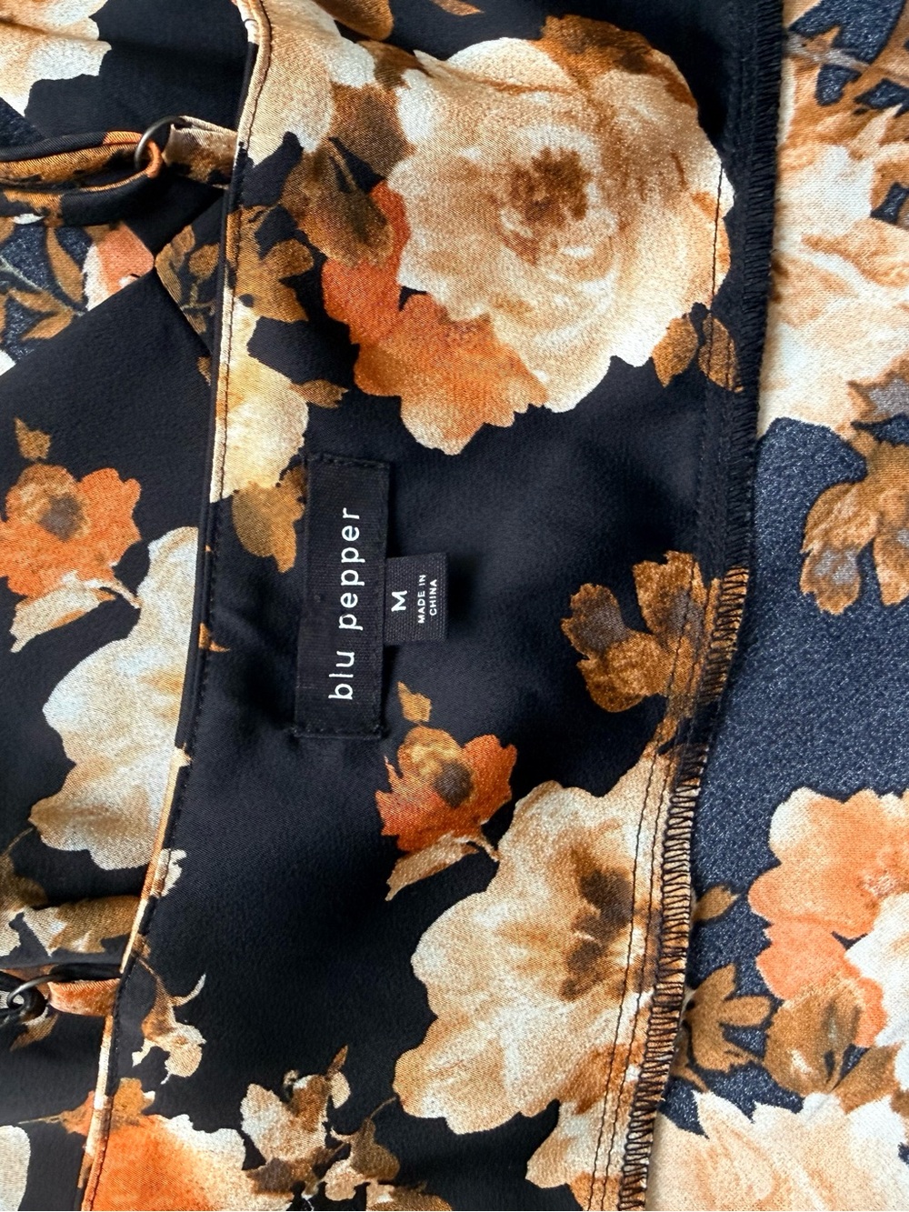 Blu Pepper Floral Satin Midi Skirt - Black with Brown & Cream Blooms - Picture 6 of 6